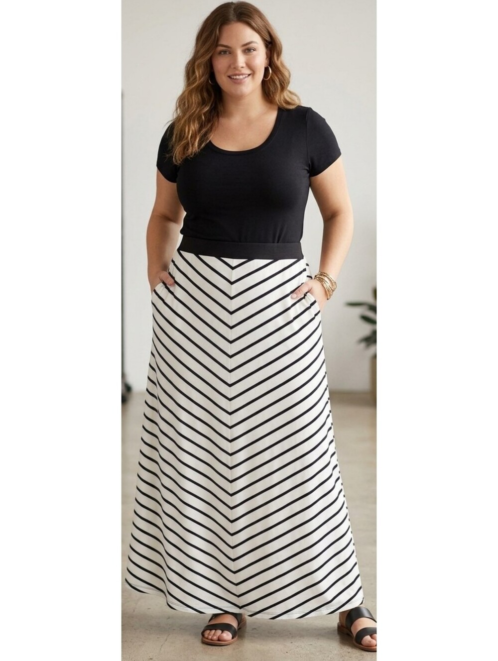 Cato Woman's Plus Black & White Maxi Skirt